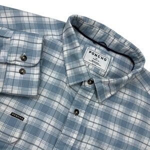 Poncho Outdoors Mens 3XL Blue Plaid Magnetic Button Down Shirt Long Sleeve L/S